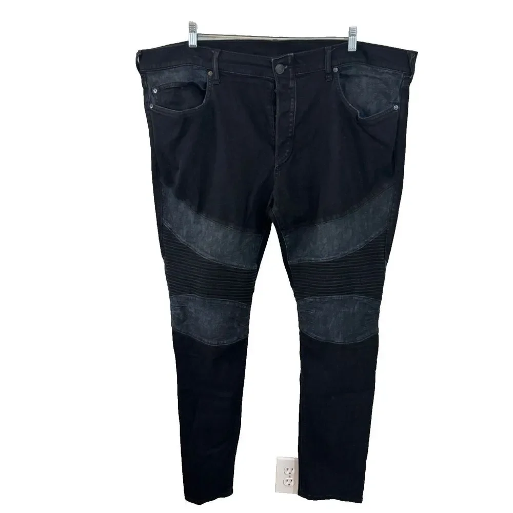 True Religion Mens 40x33 Rocco Relaxed Skinny blue black Moto Denim Jeans‎